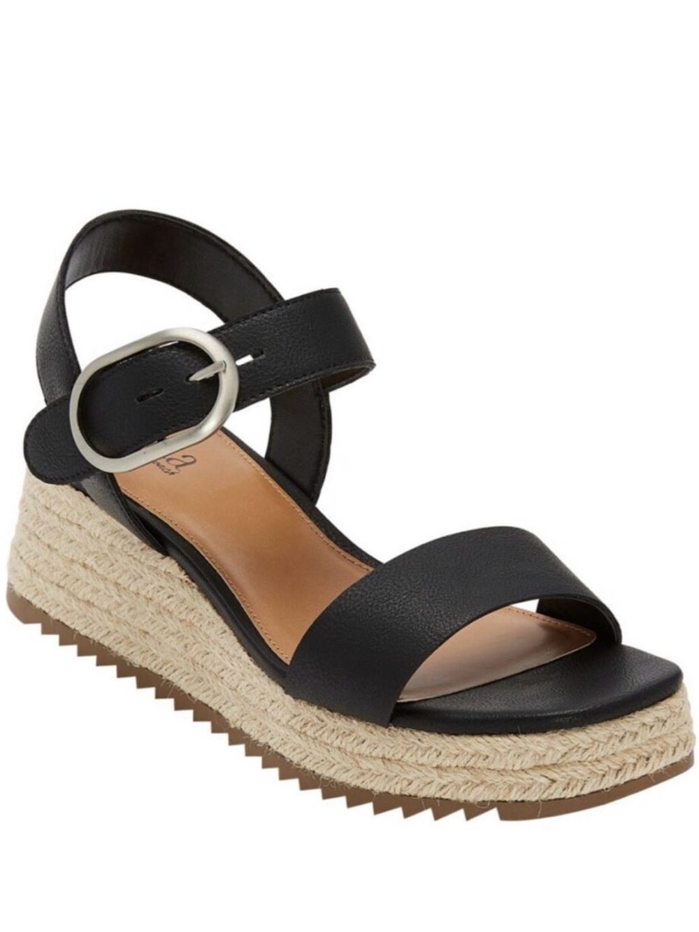 a.n.a Black Espadrille Platform Wedge Sandals with Silver Buckle